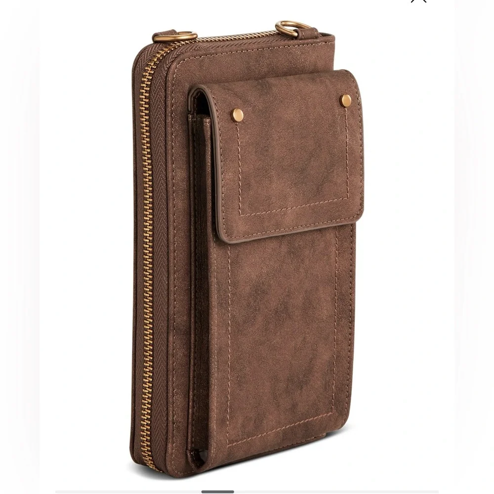 Style & Co. Leather Crossbody Phone Wallet in Chocolate‎ Brown